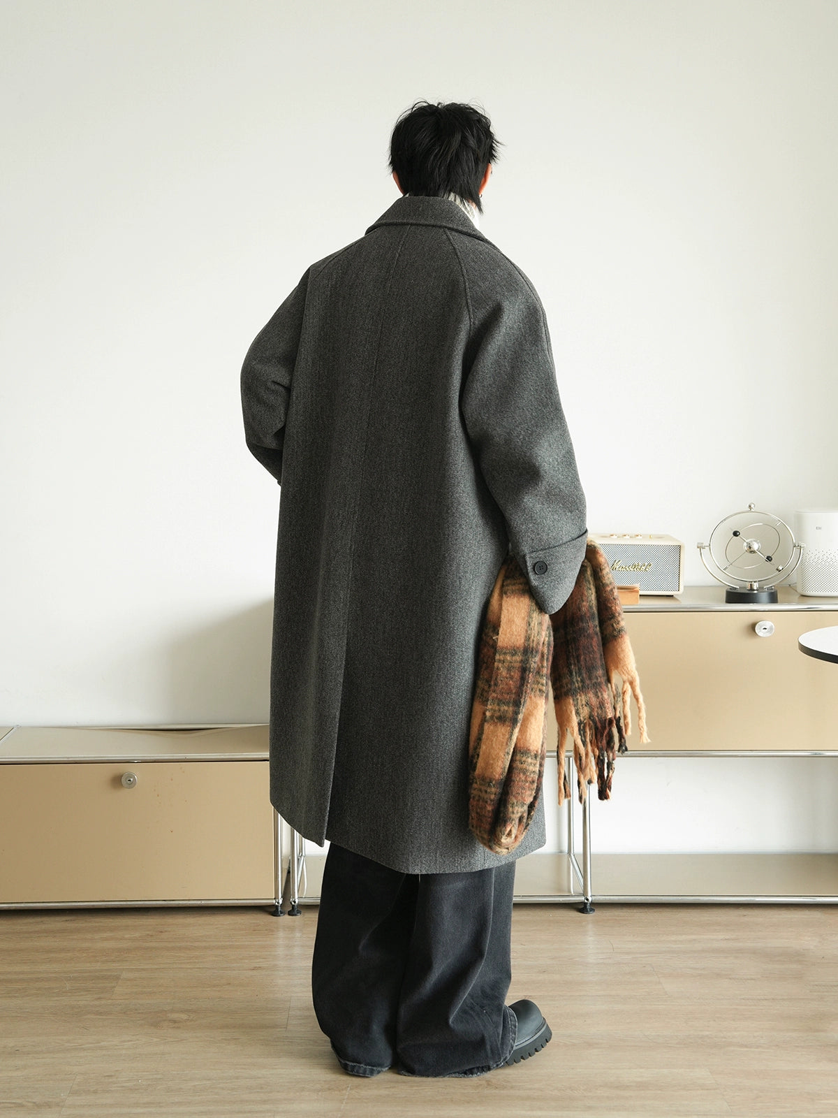 Solid Collar Lapel Woolen Winter Trench Coat
