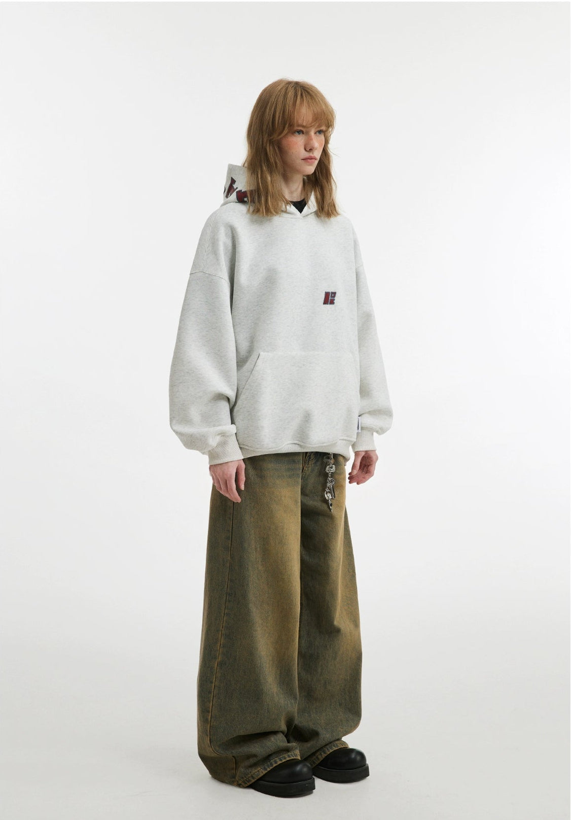 Unisex Heavy Contrast Letter Patch Embroidered Hoodie