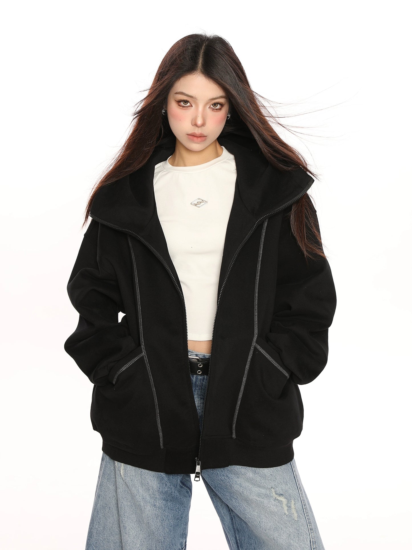 Retro Cardigan Zipper Hooded Jacket