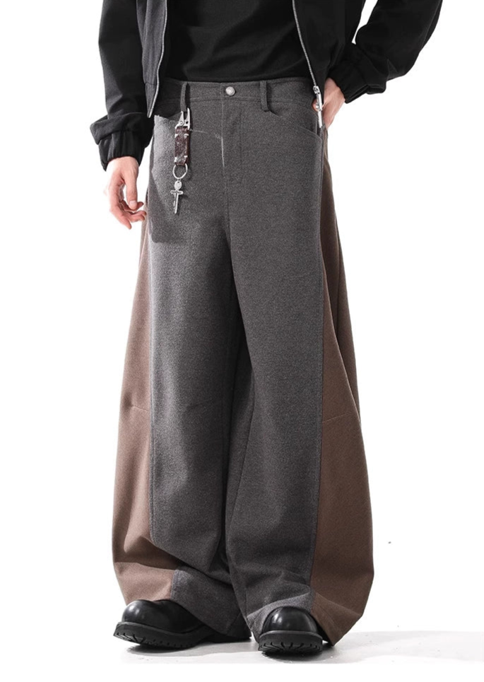 Retro Woolen Stitched Slacks Wide-Leg Pants