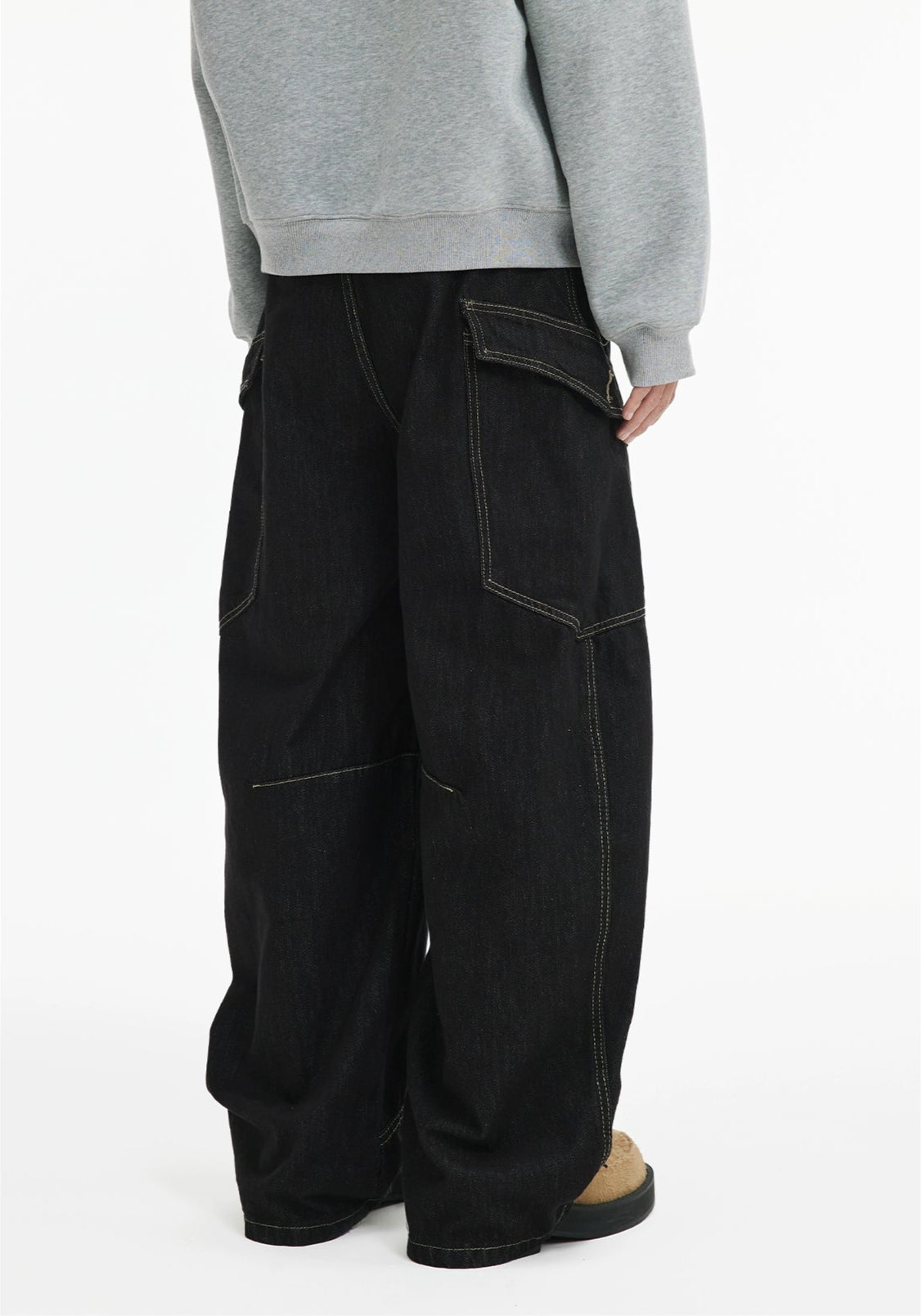 Loose Double Large Side Pocket Wide-Leg Jeans