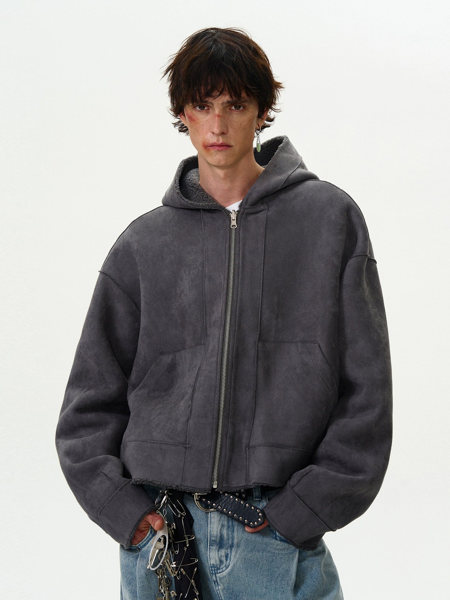 Short Reversible Wear Faux Leather Wool Jacket