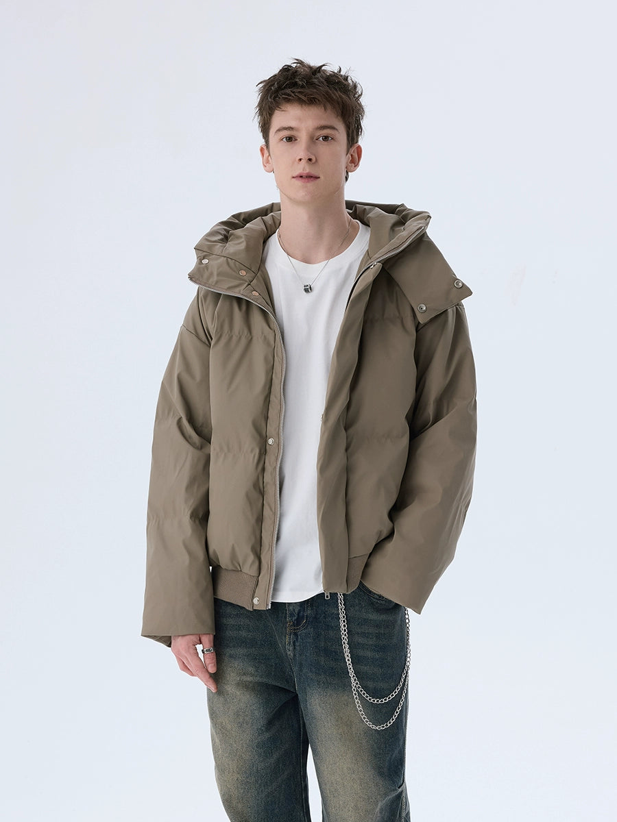 Thickened Solid Collar Hooded Puffer Jacket