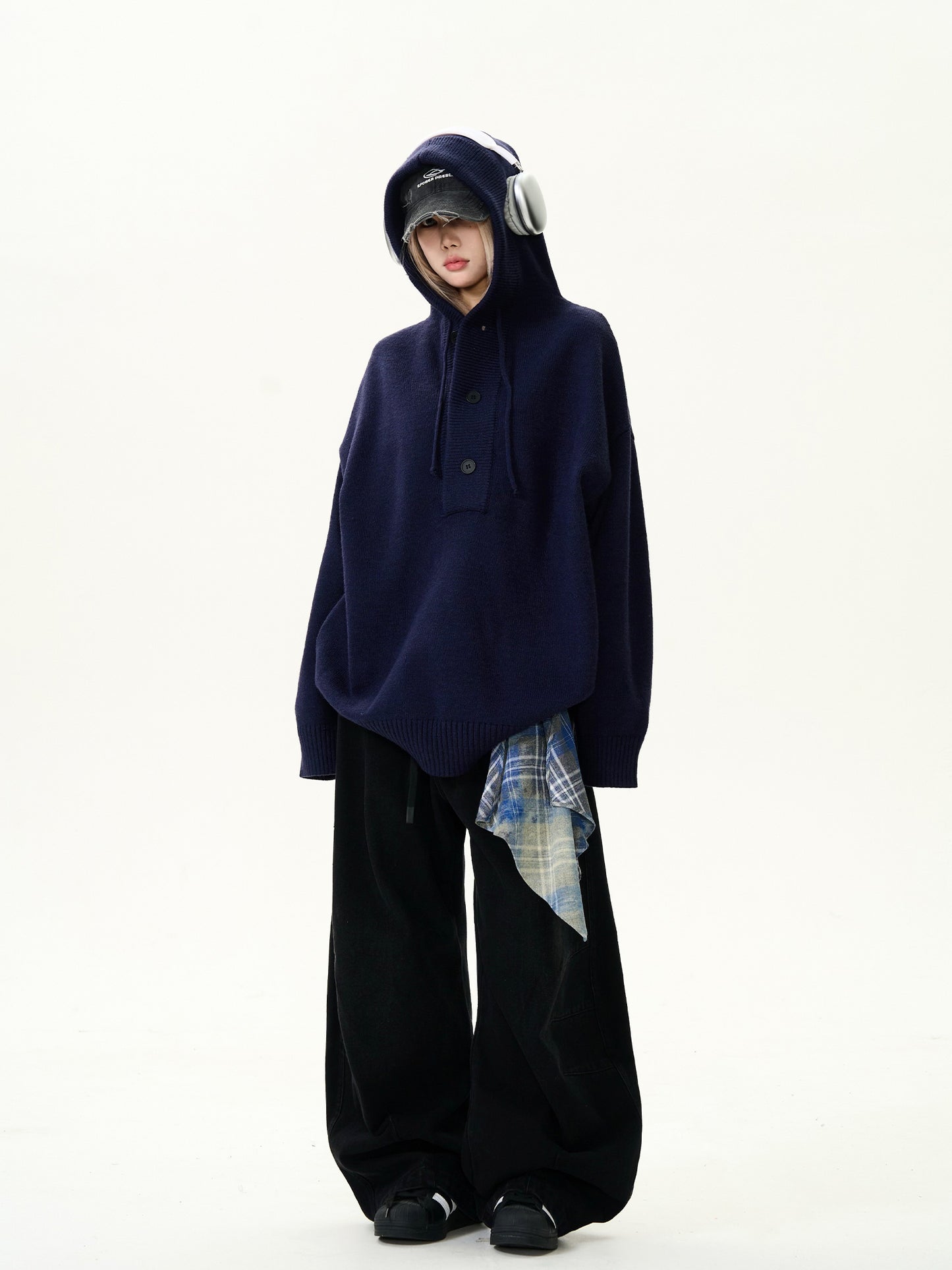 Unisex Half Cardigan Button-Down Hooded Sweater