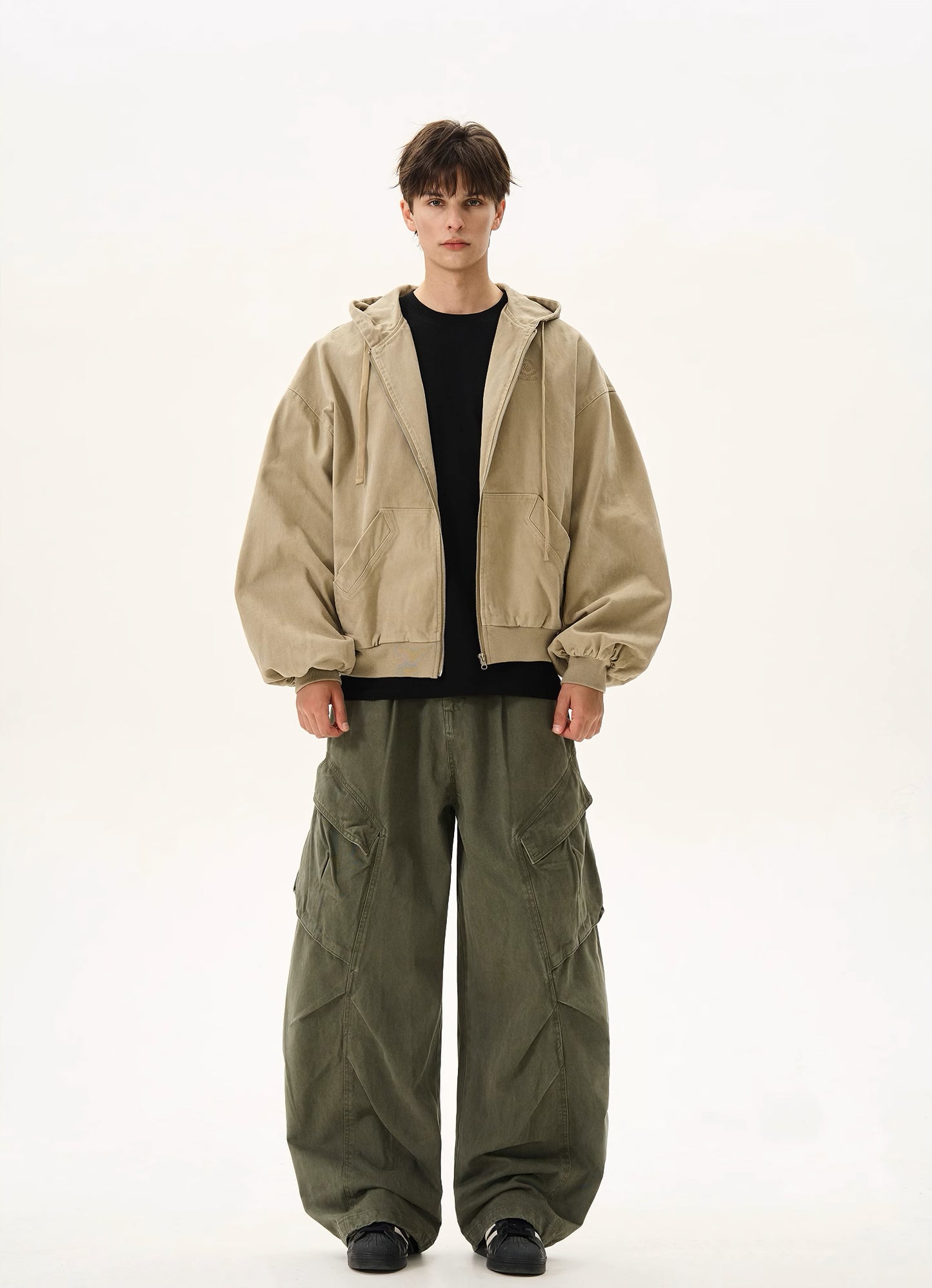 Silhouette Short Casual Boxy Washed Zip-Up Hoodie