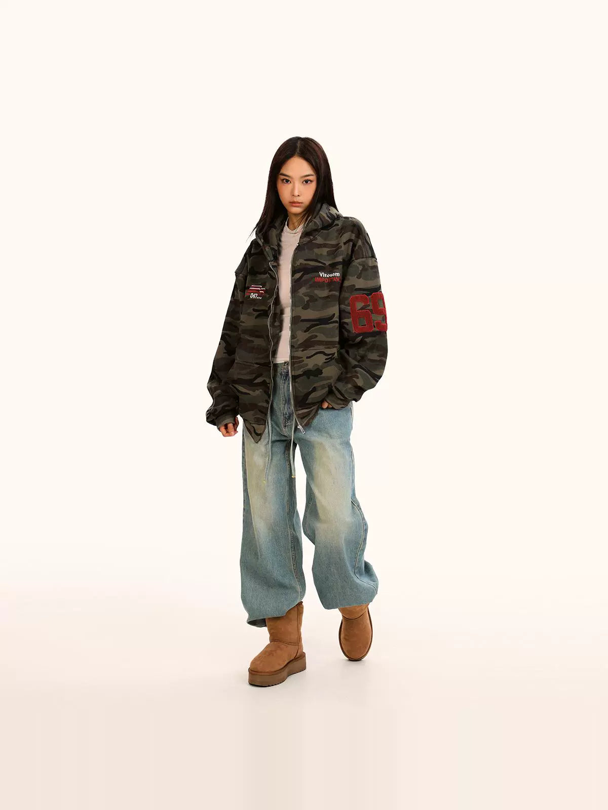 Fleece Thickened Camouflage Cardigan Hooded Retro Jacket