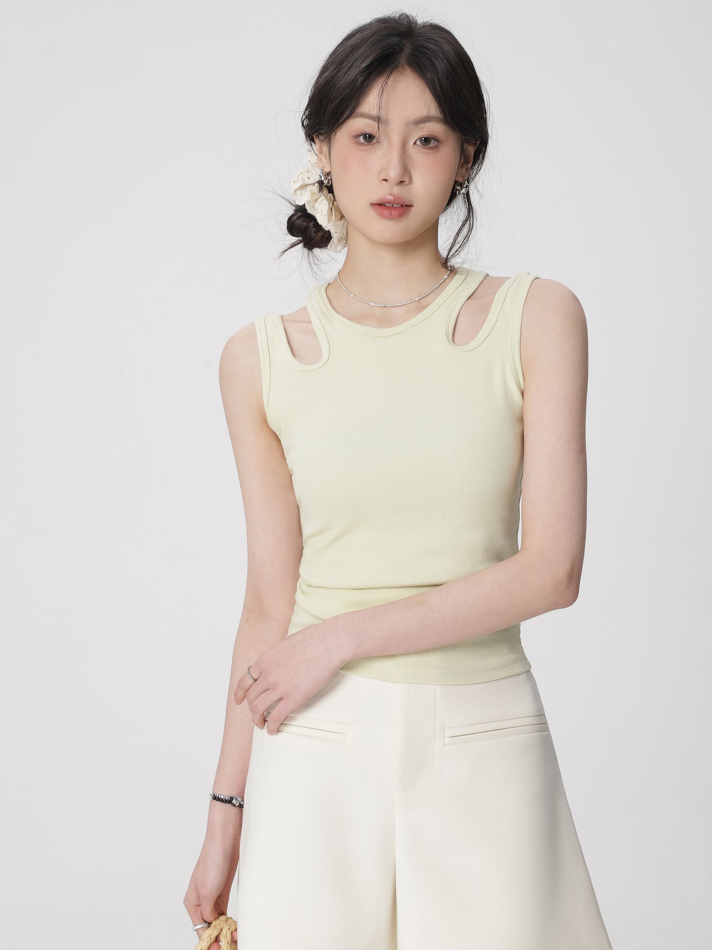 Cutout Inner Layer Stretchable Mini Top