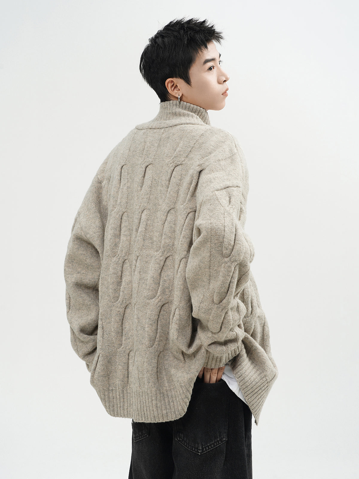 Semi-turtleneck Heavy Spring Cardigan Sweater