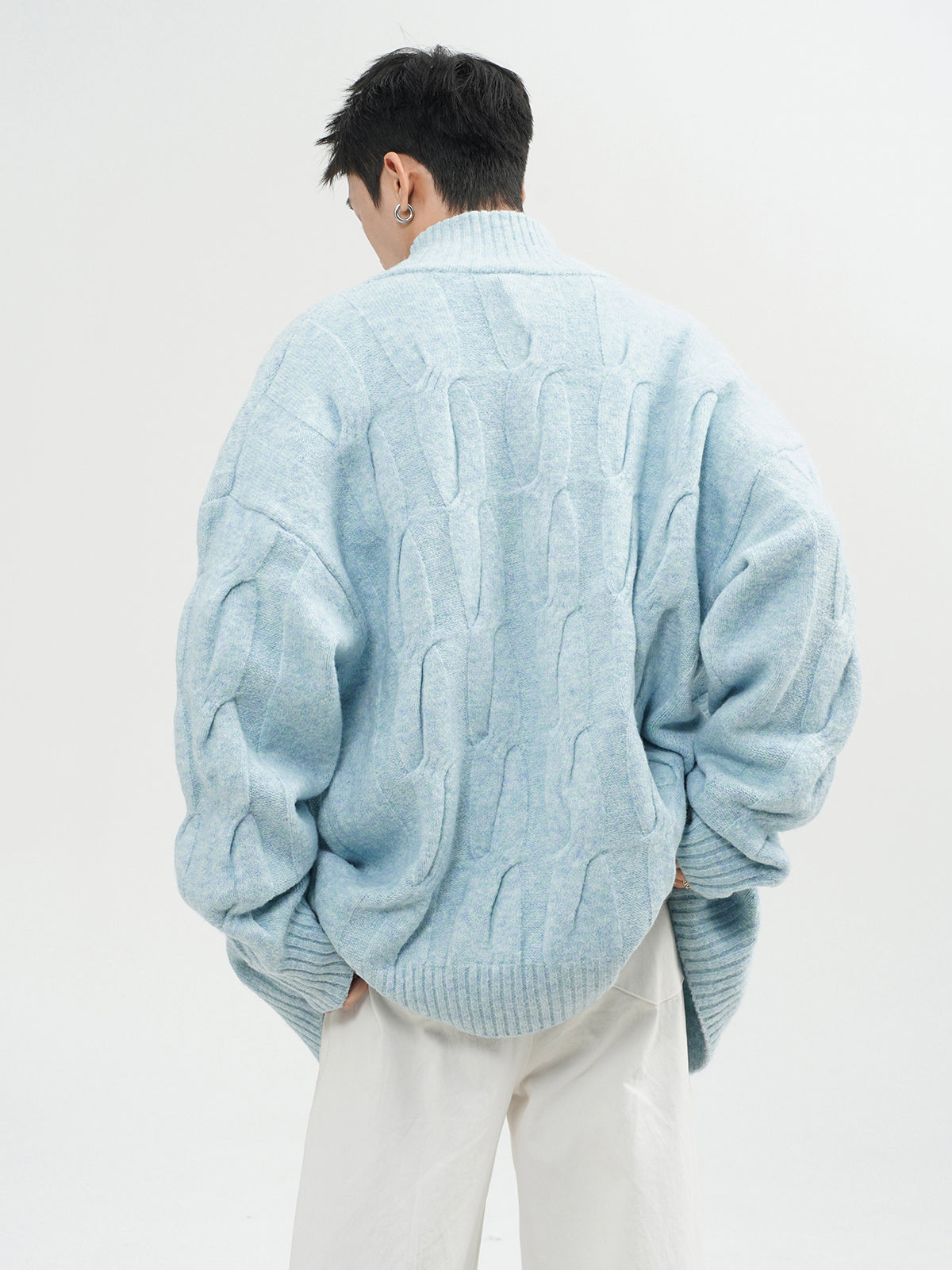 Semi-turtleneck Heavy Spring Cardigan Sweater