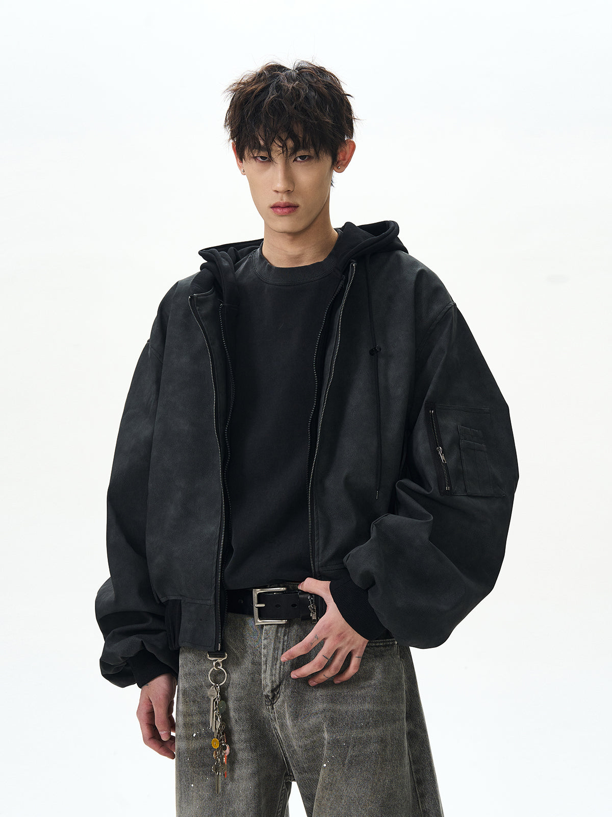Double Layer Hooded Flight Bomber Jacket