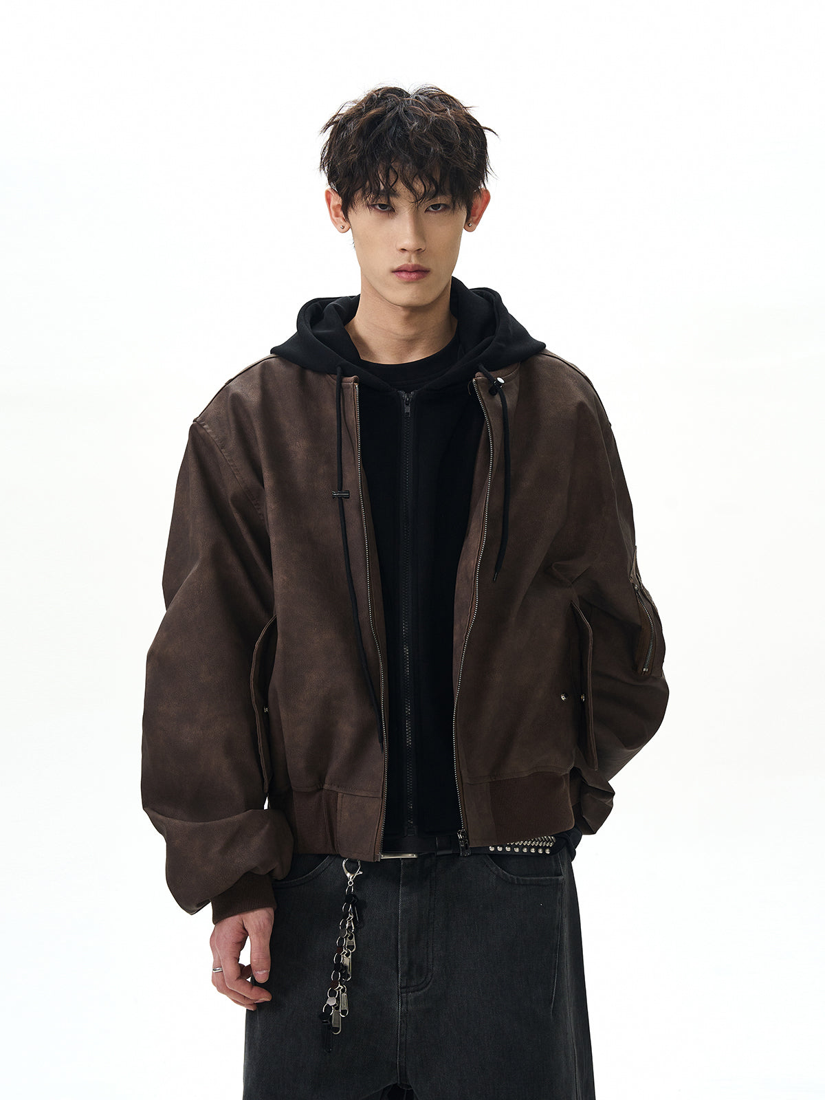 Double Layer Hooded Flight Bomber Jacket