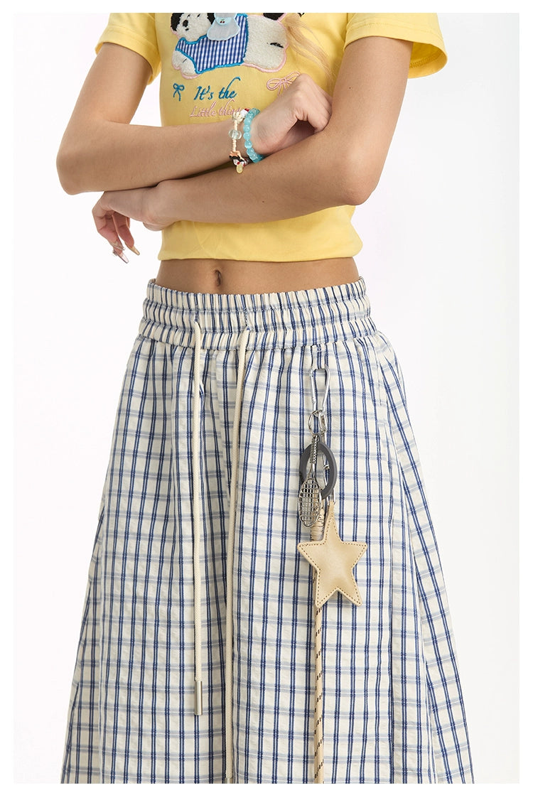 Star Charm Plaid Straight Casual Pants