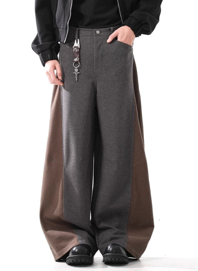Retro Woolen Stitched Slacks Wide-Leg Pants