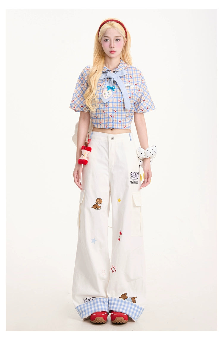 Apple Puppy Embroidered White Jeans