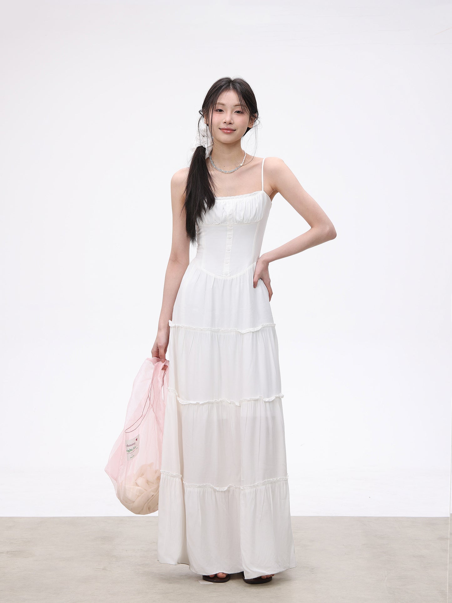 White French A-line Long Dress