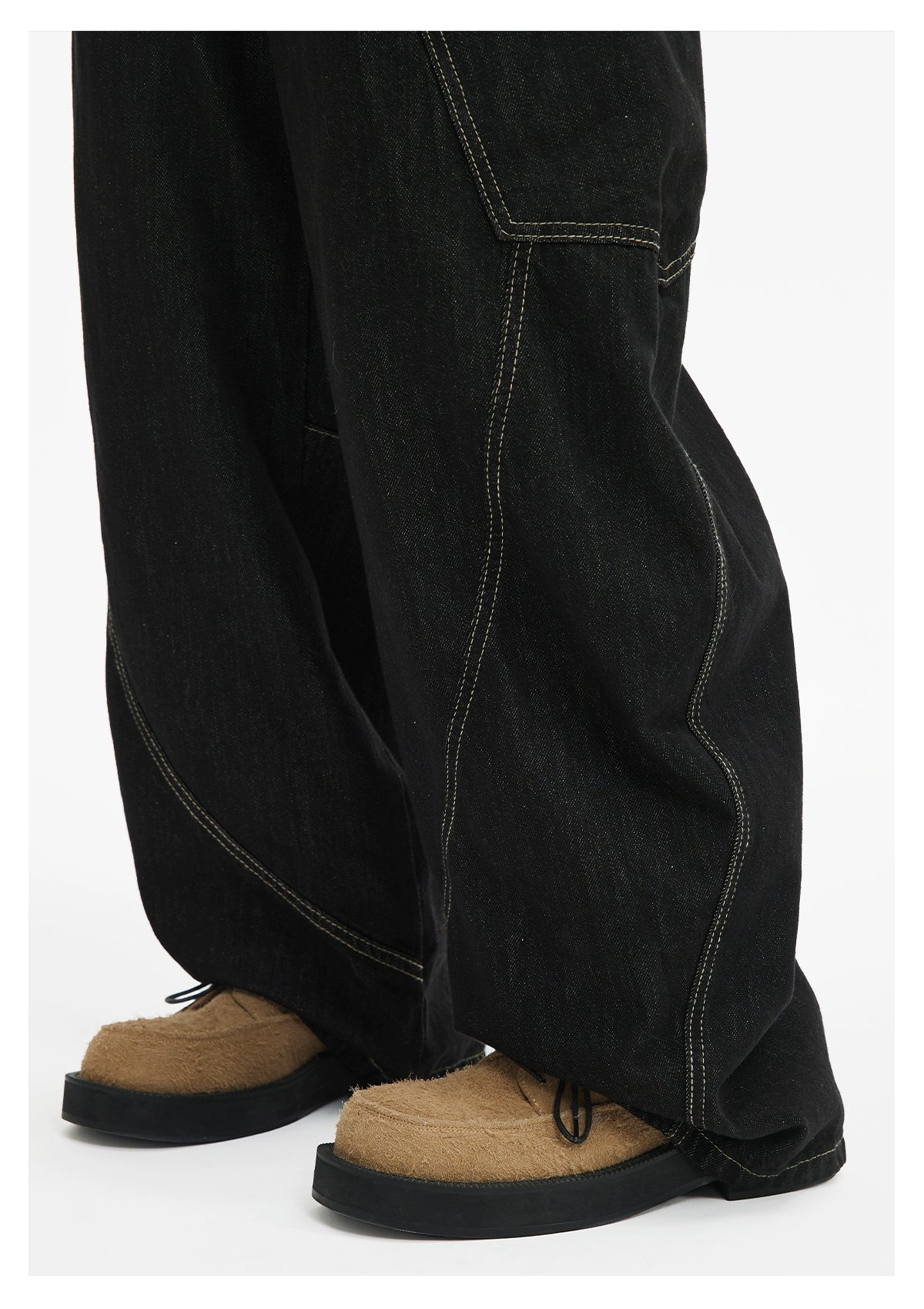 Loose Double Large Side Pocket Wide-Leg Jeans