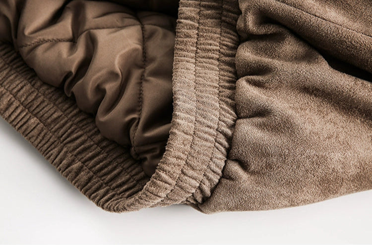 Short Solid Lapel Suede Jacket