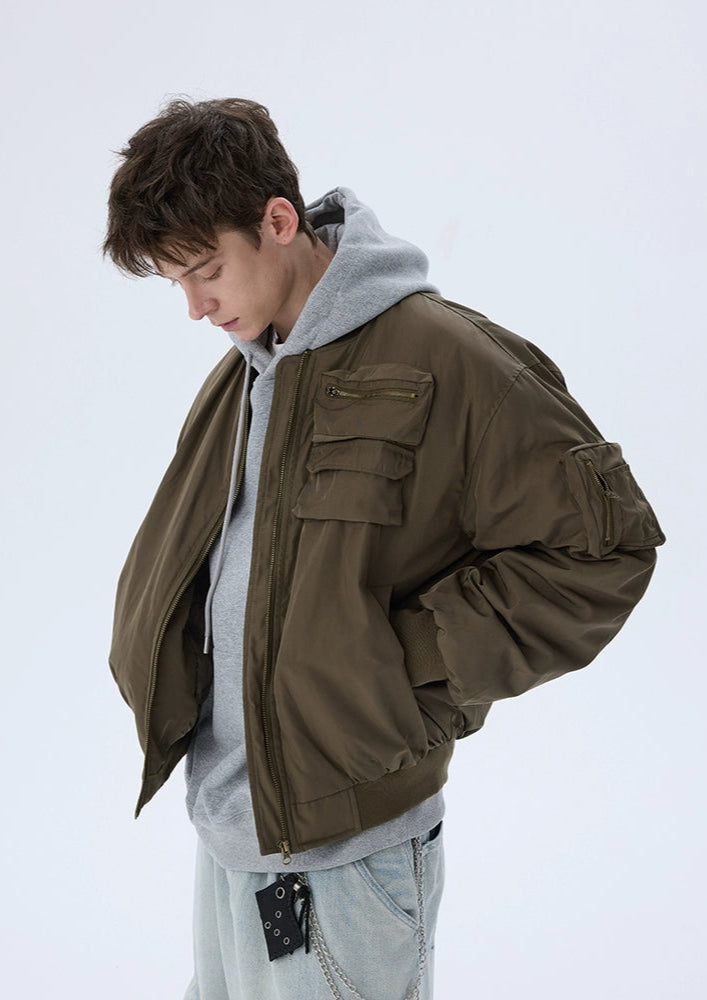 Cropped Down Boxy Padded Casual Bomber Jacket