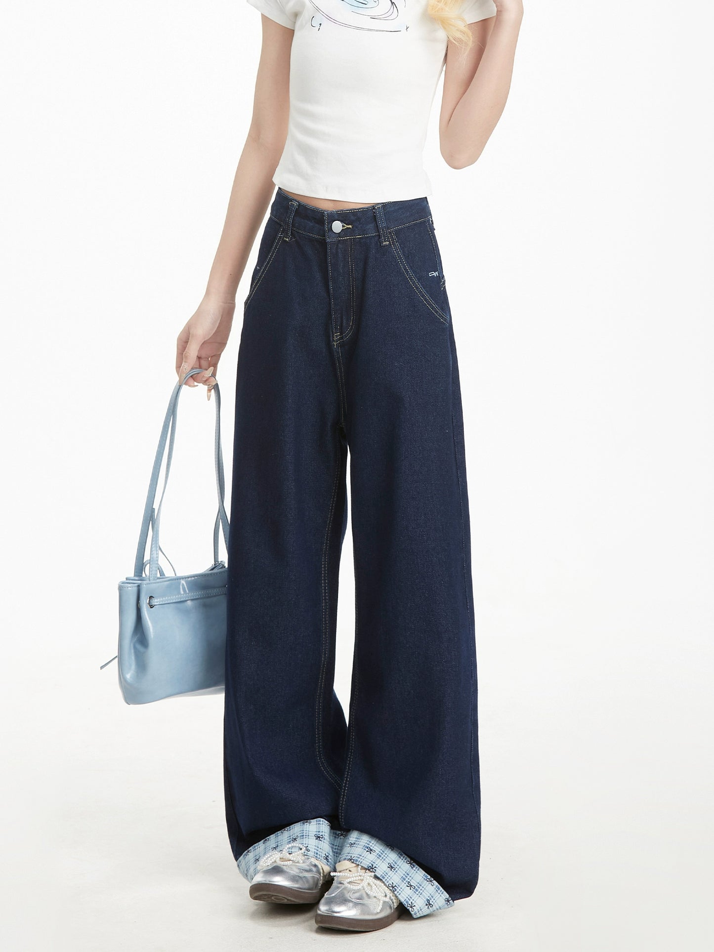 High Street Plaid Patchwork Jeans
