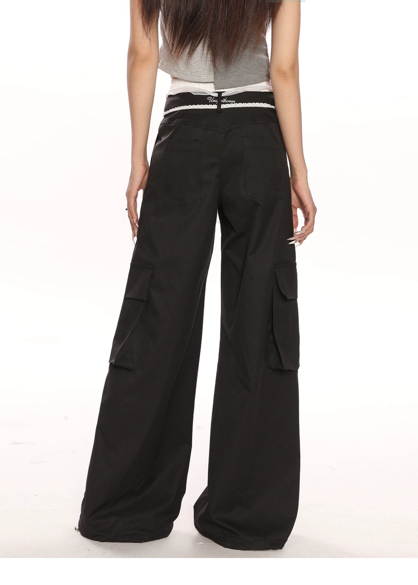 Double Waistband Bow Tie Casual Pants