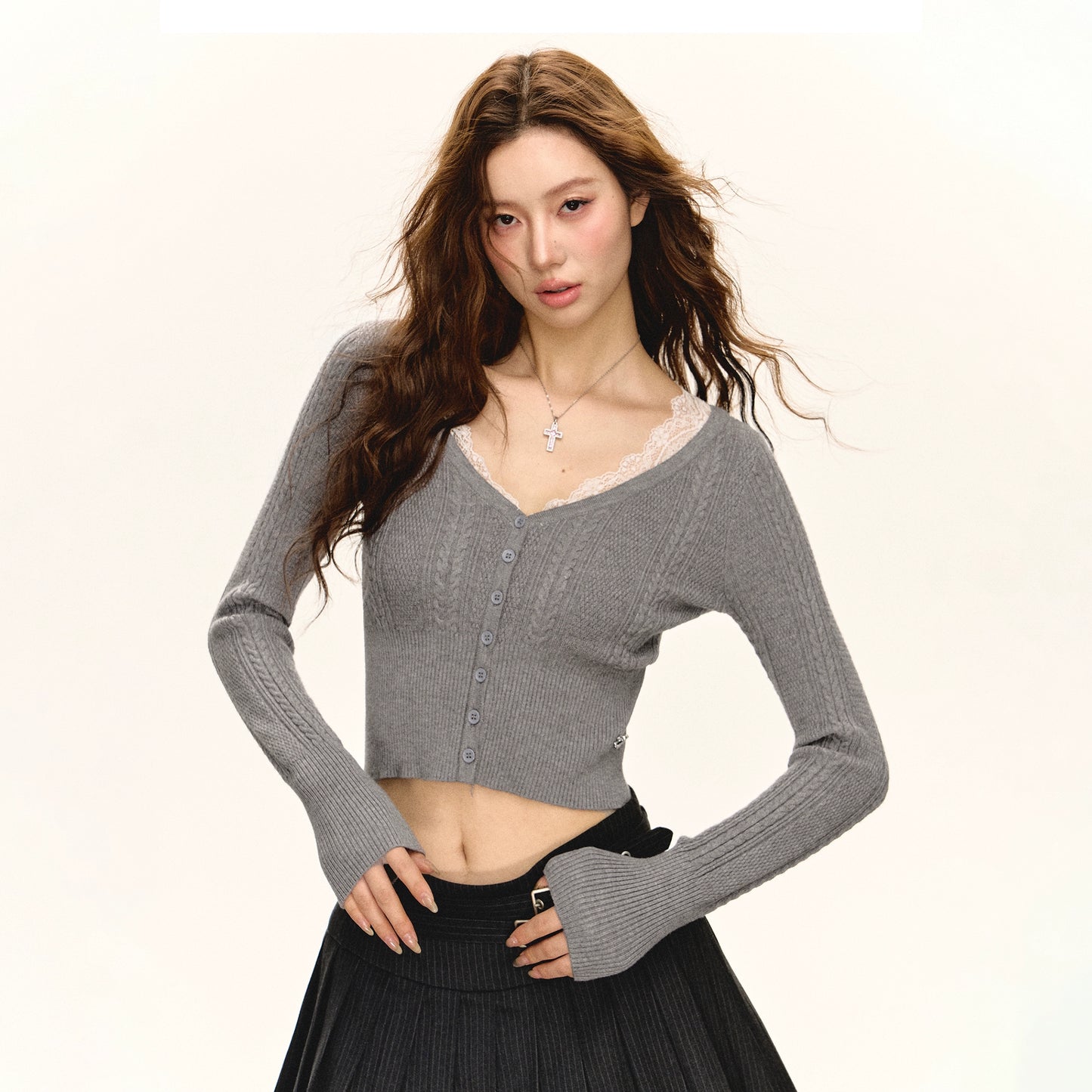 Sense Lace Panel Slim fit Knitwear Top