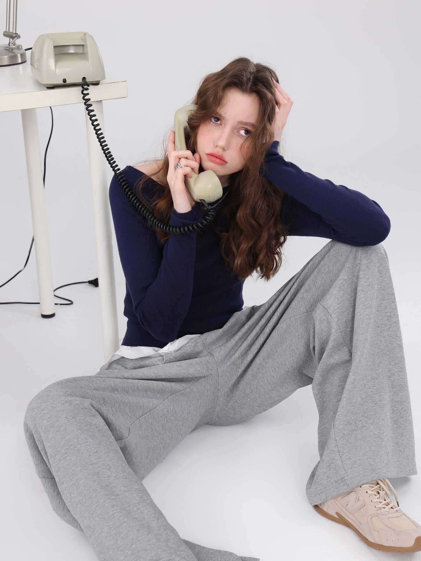 Slant Shoulder Long Sleeve Knit Sweater