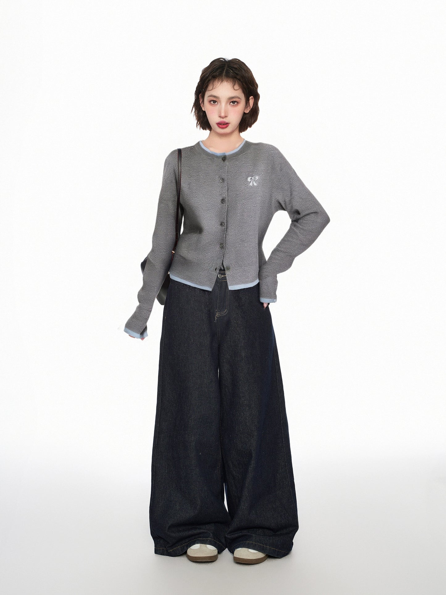 Grey Knitted Bow Sweater