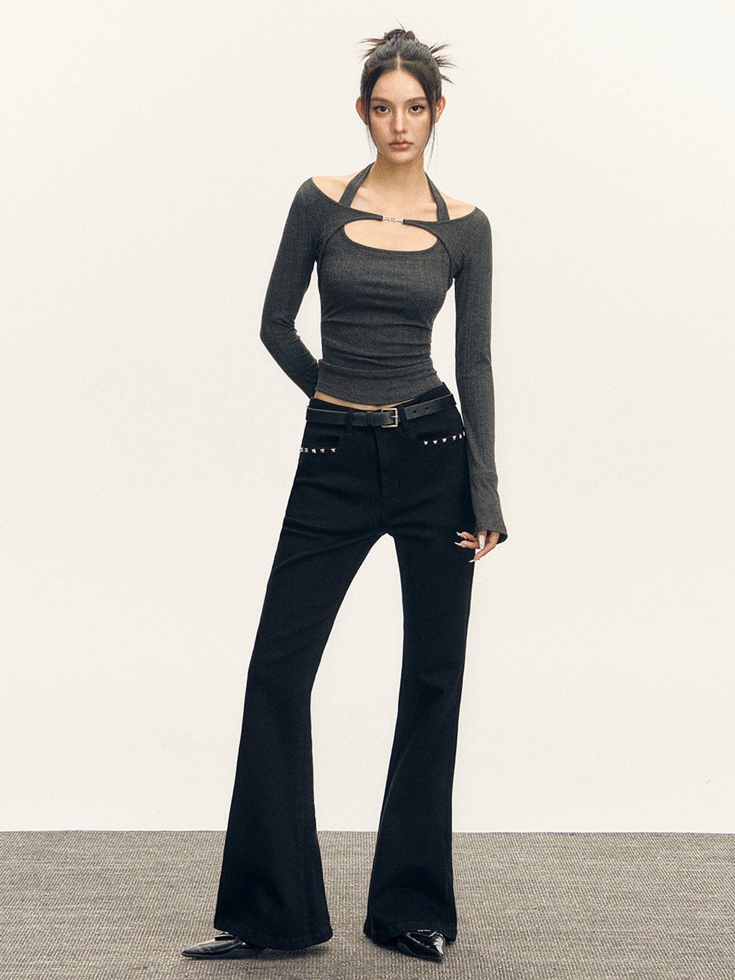 Retro Design Sense Strappy Long Sleeve Top