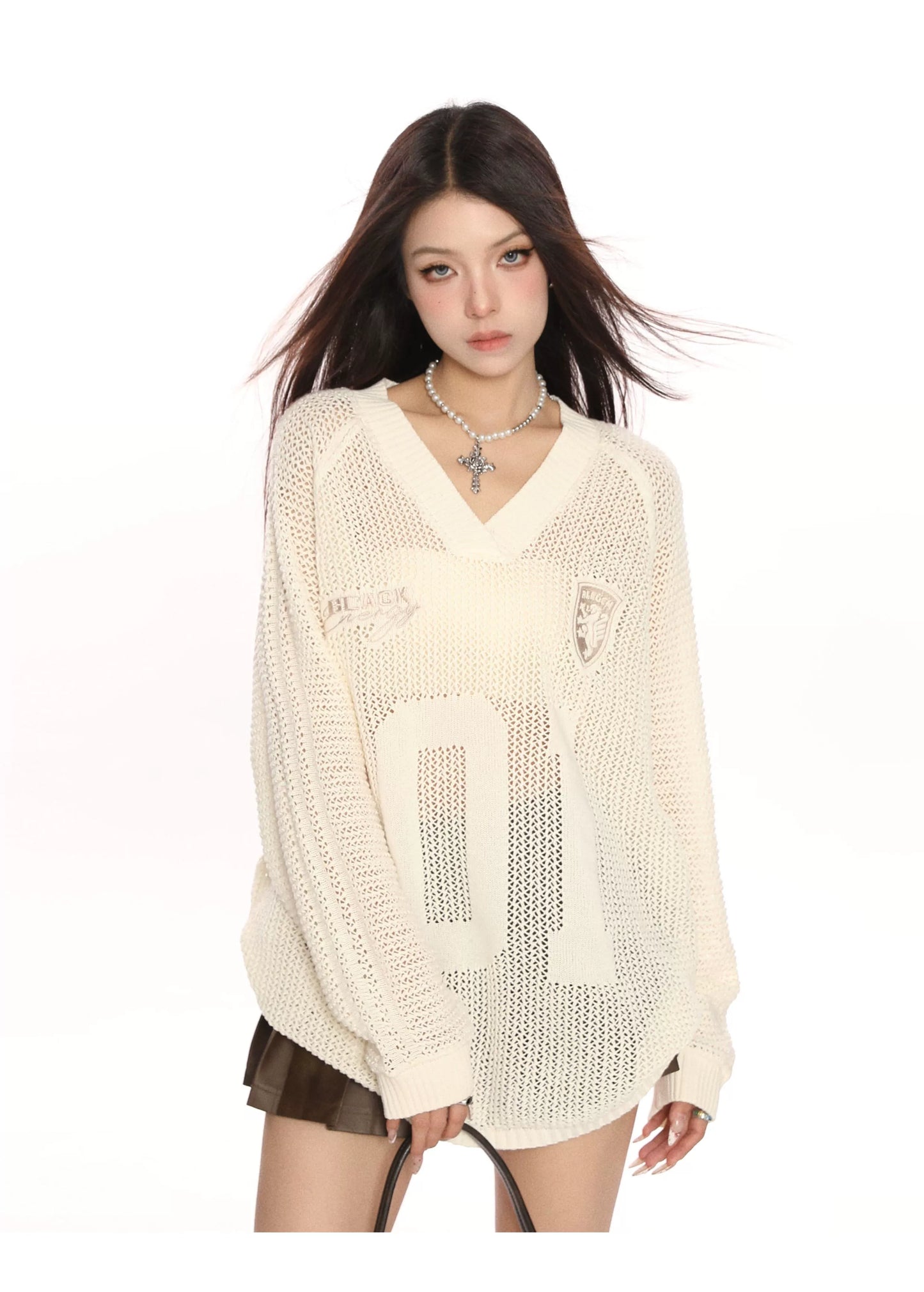 V-neck Cut-Out Knit Sweater Oversize