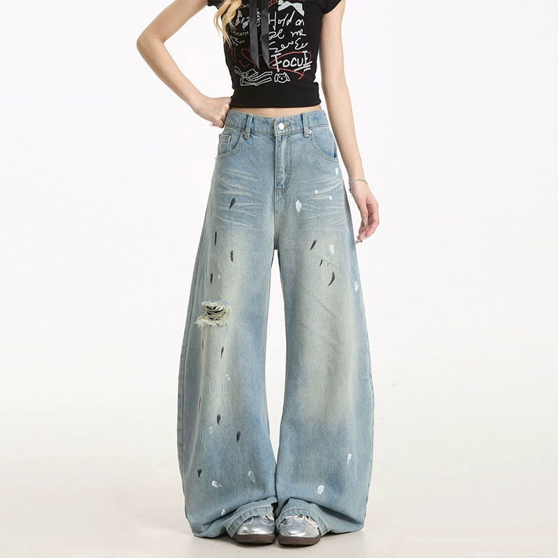 Ink-Splashed Ripped Jeans