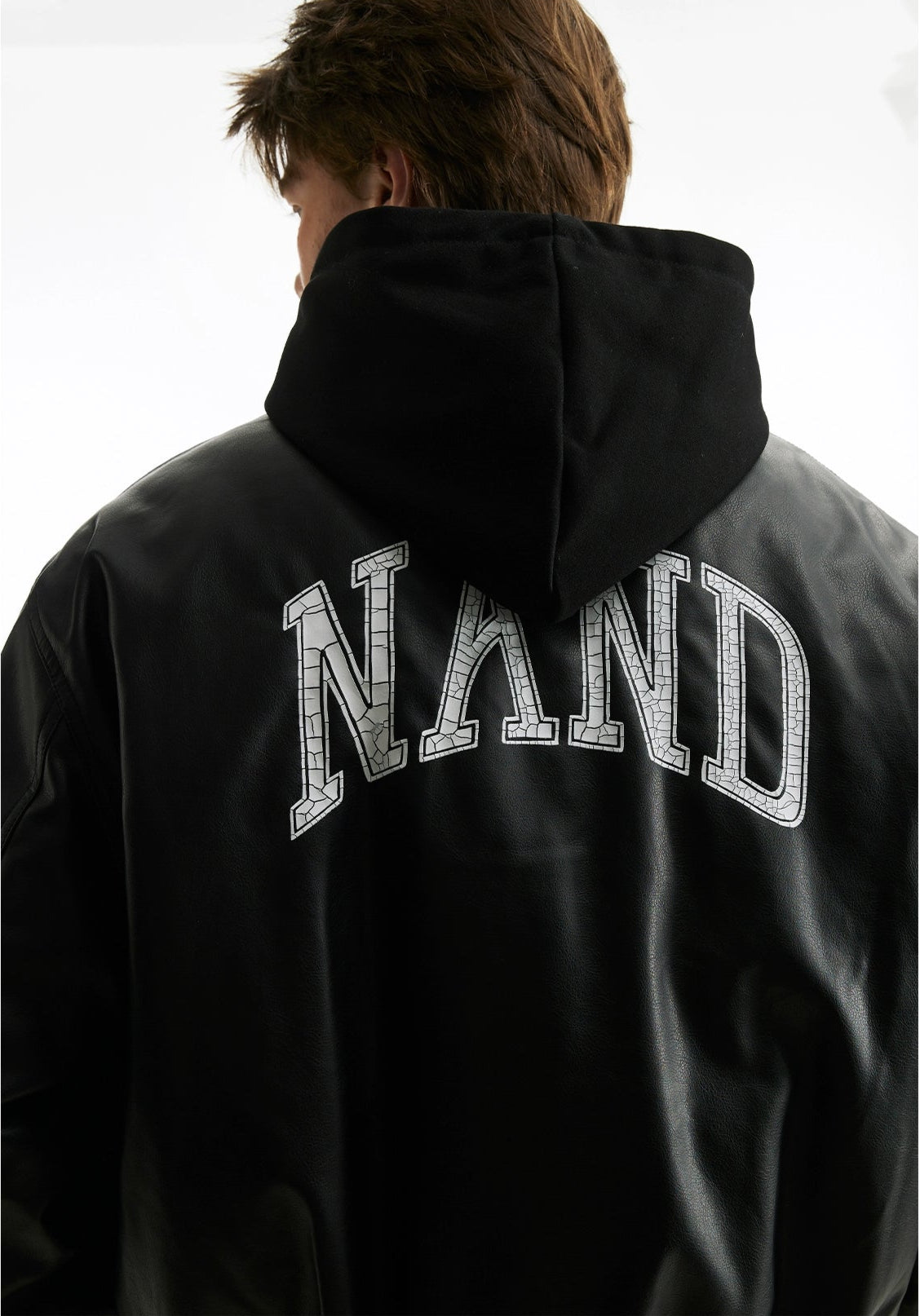 Two Pieces PU Lint Bomber Hooded Jacket