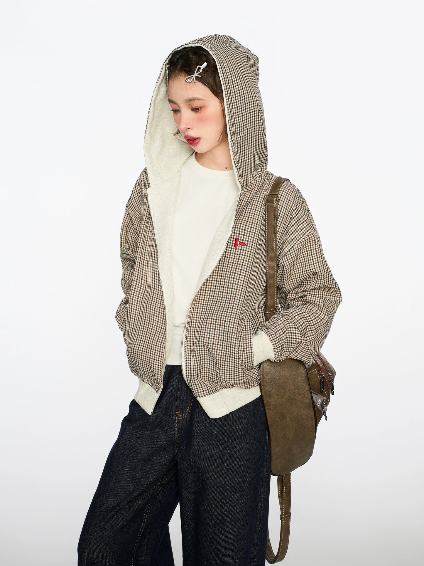 Reversible Plaid Hooded Jacket
