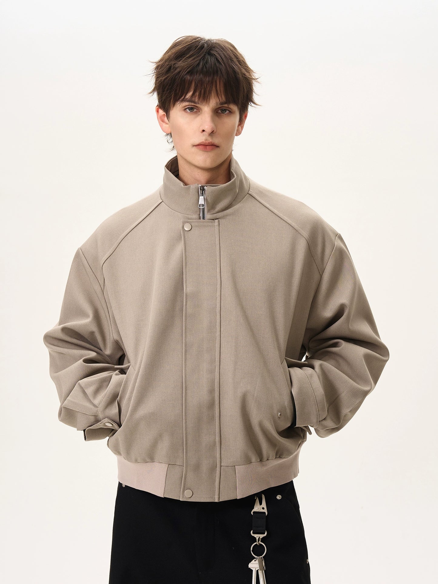 Twill Boxy Fit Stand Collar Jacket