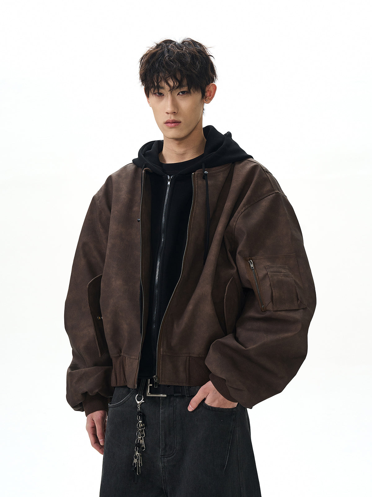 Double Layer Hooded Flight Bomber Jacket