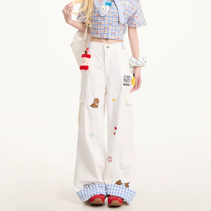 Apple Puppy Embroidered White Jeans