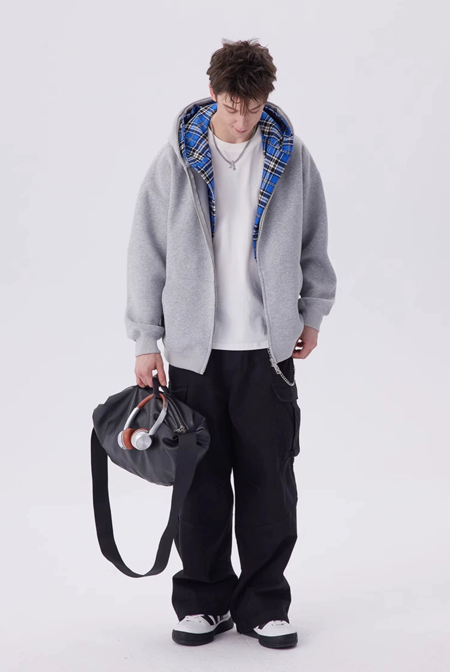 Two-Piece Hoodie Jacket Detachable Plaid