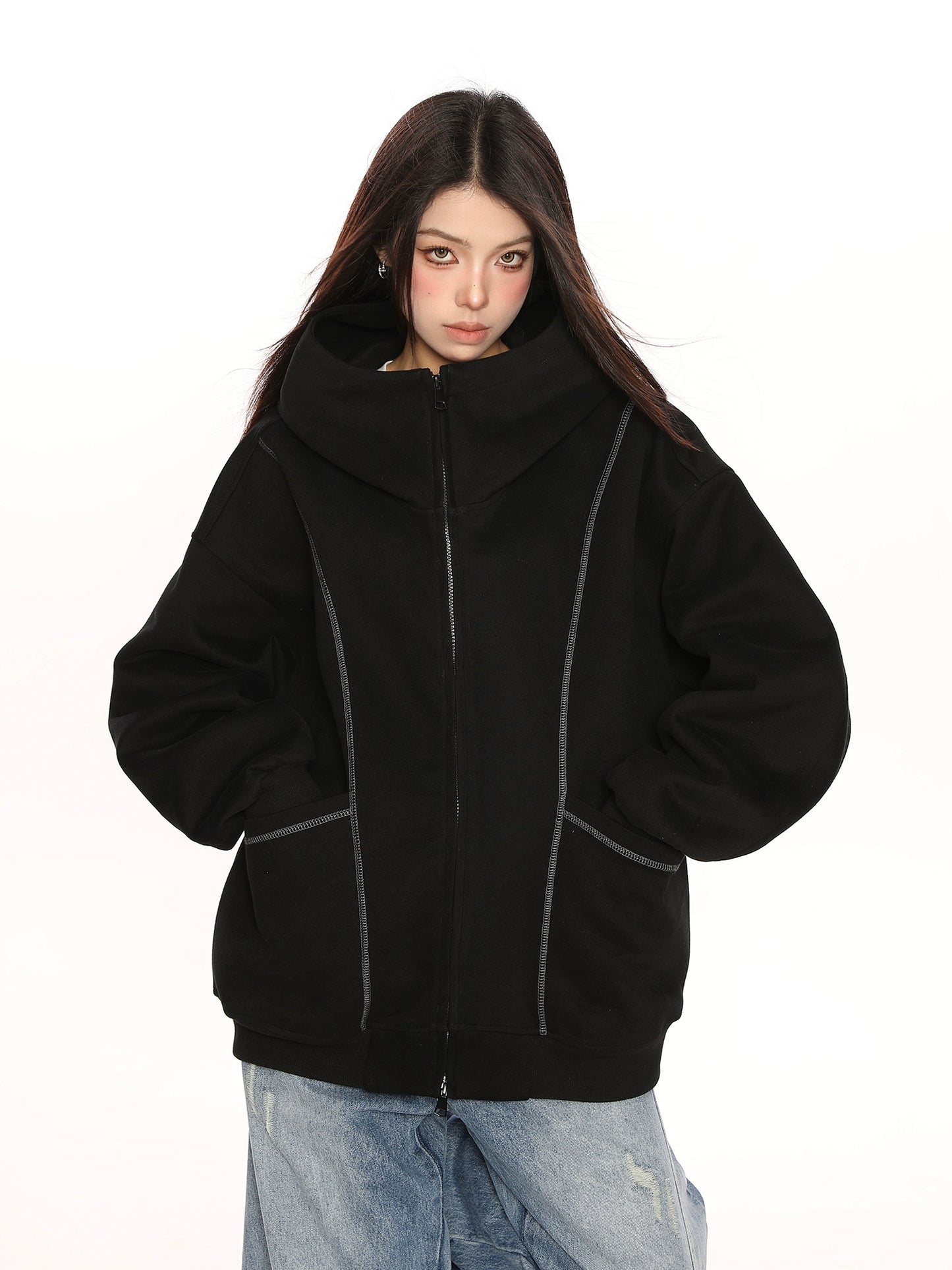 Retro Cardigan Zipper Hooded Jacket