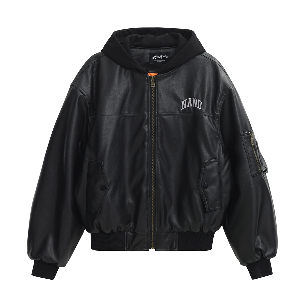 Two Pieces PU Lint Bomber Hooded Jacket