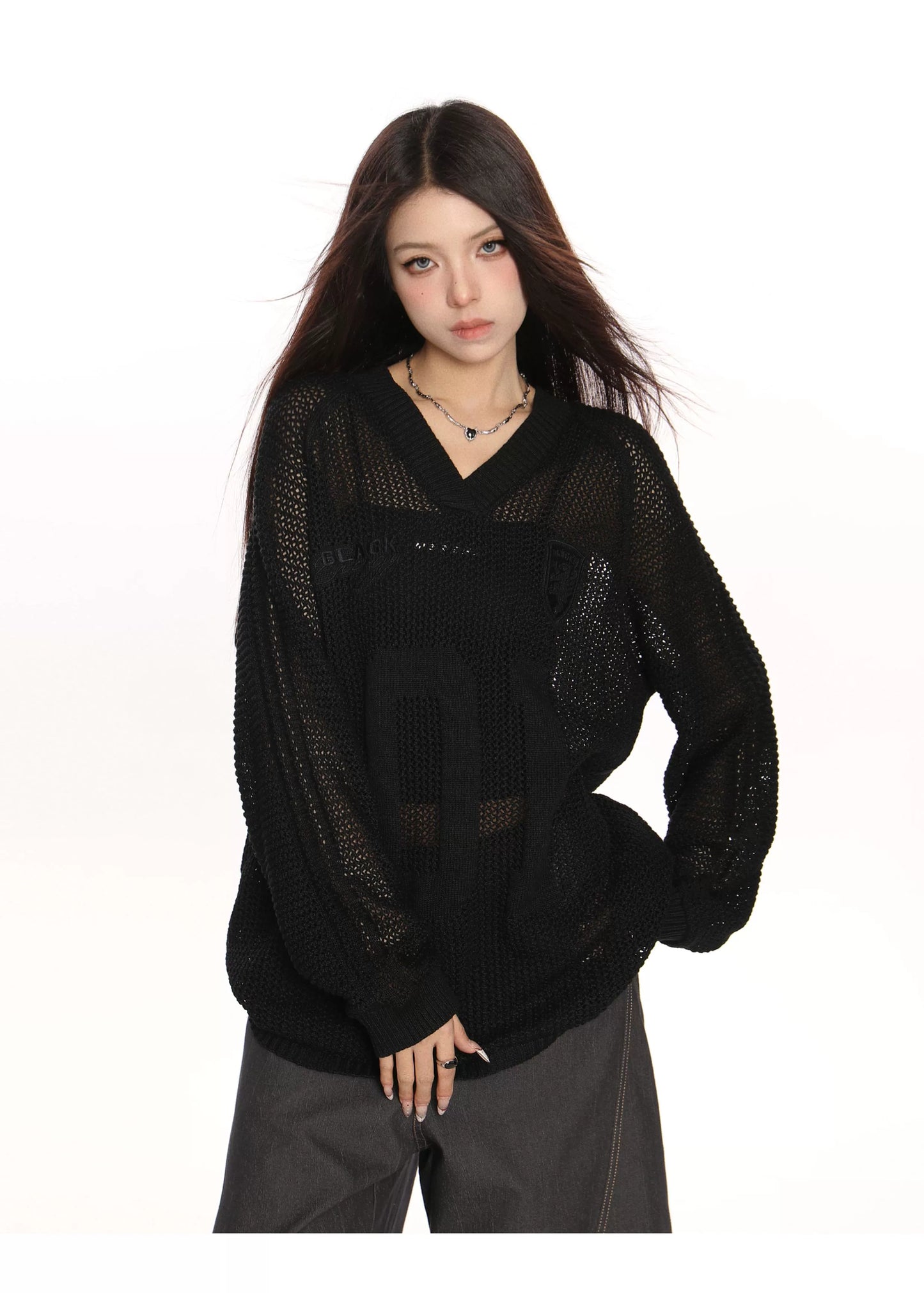 V-neck Cut-Out Knit Sweater Oversize