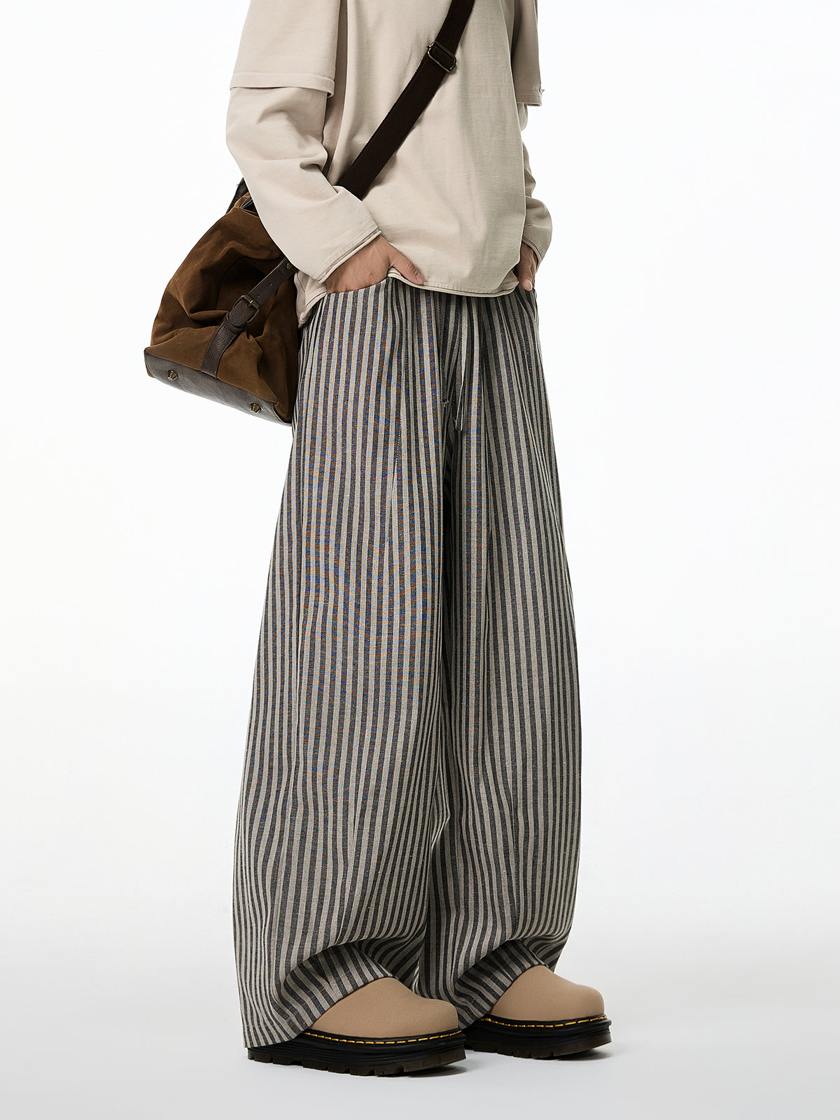 Vertical Striped Slacks Straight-leg Pants