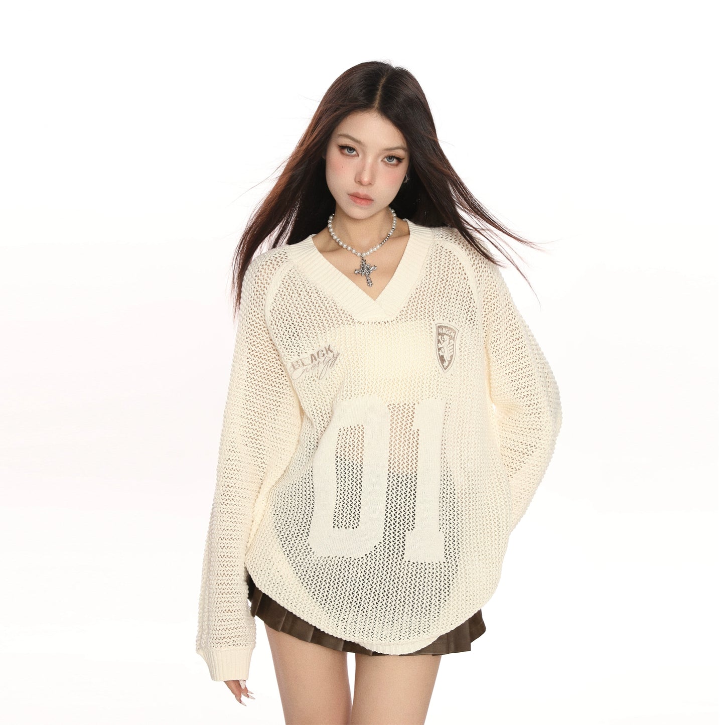 V-neck Cut-Out Knit Sweater Oversize
