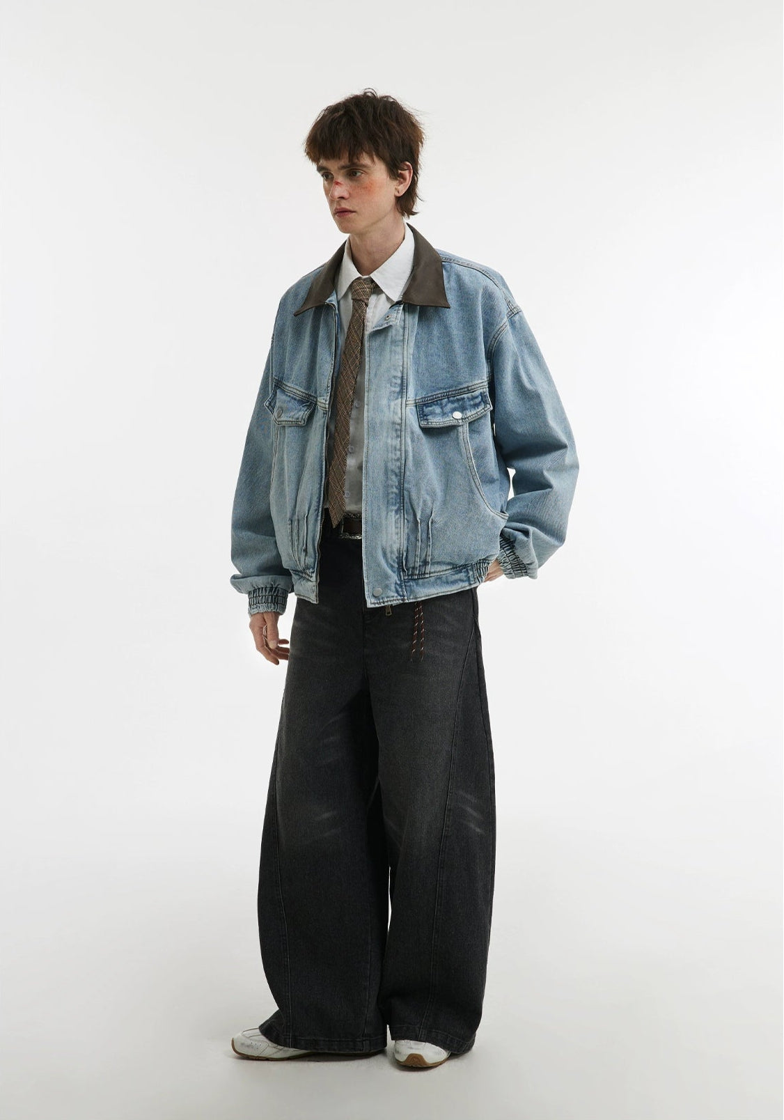 Denim Sillouete Washed Black Lapel Jacket