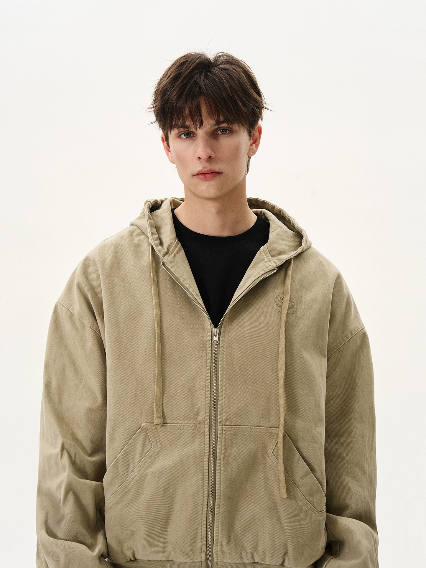 Silhouette Short Casual Boxy Washed Zip-Up Hoodie