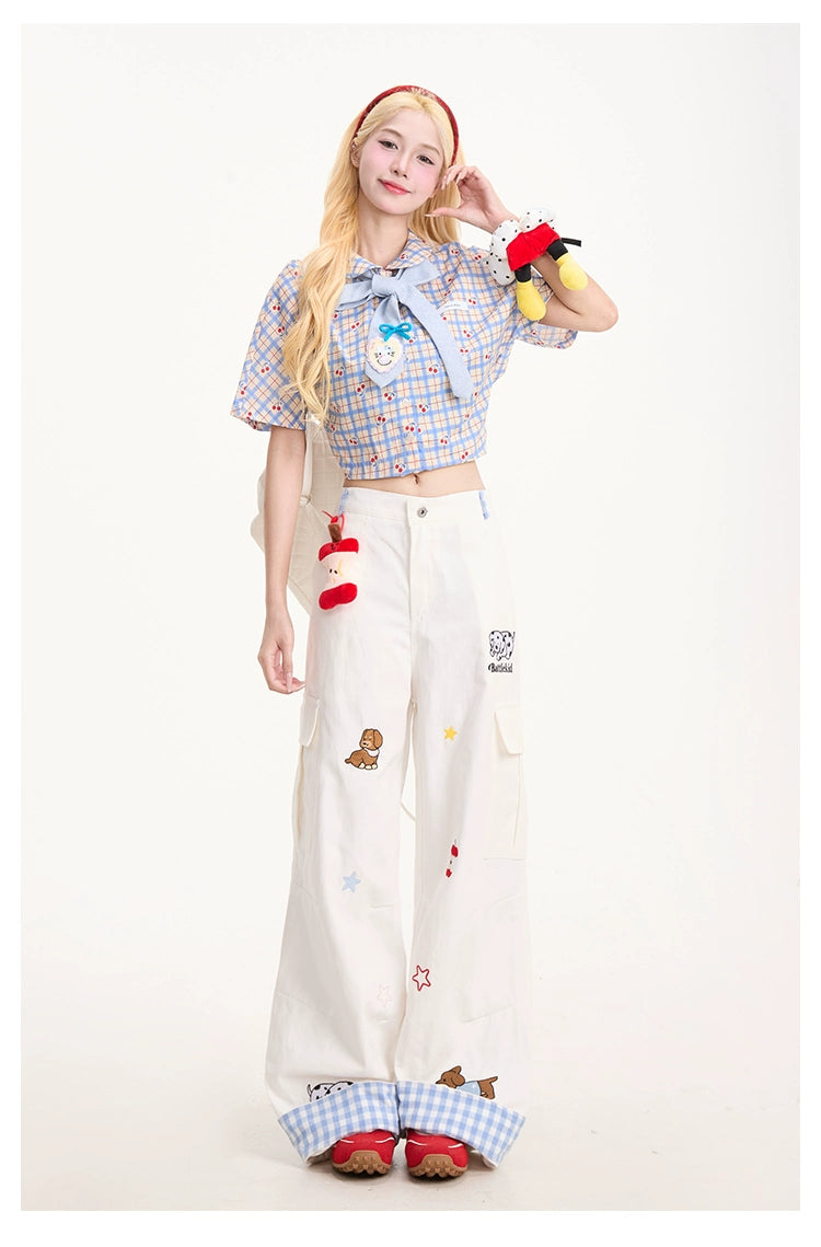 Apple Puppy Embroidered White Jeans