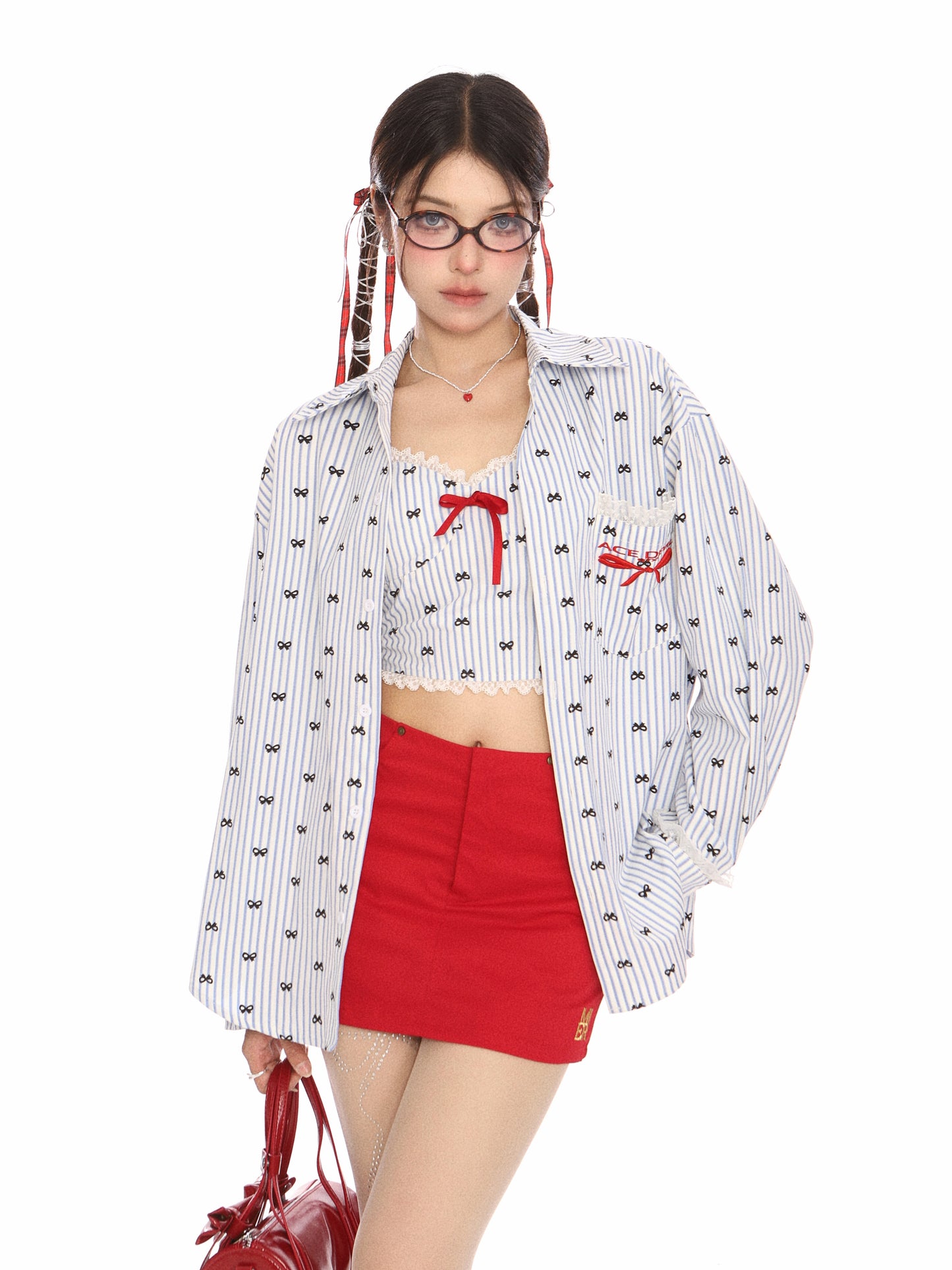 American Bow Embroidered Sleeve Shirt & Mini Top