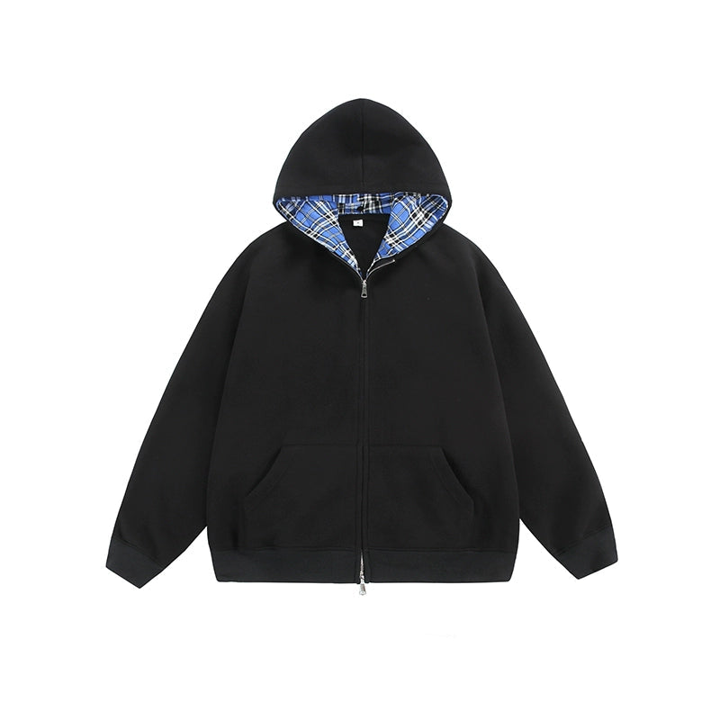 Two-Piece Hoodie Jacket Detachable Plaid