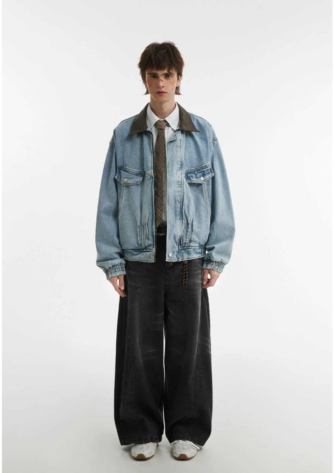 Denim Sillouete Washed Black Lapel Jacket