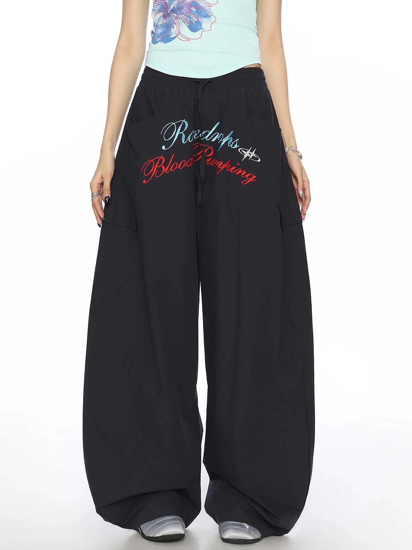 Letter Embroidery Loose Straight Casual Pants