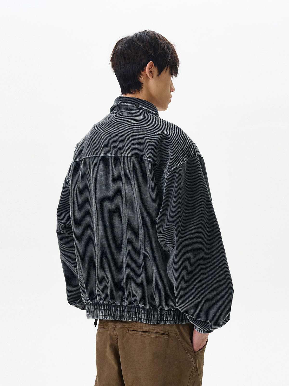 Deconstructed Washed Textured Zip-Up Jacket