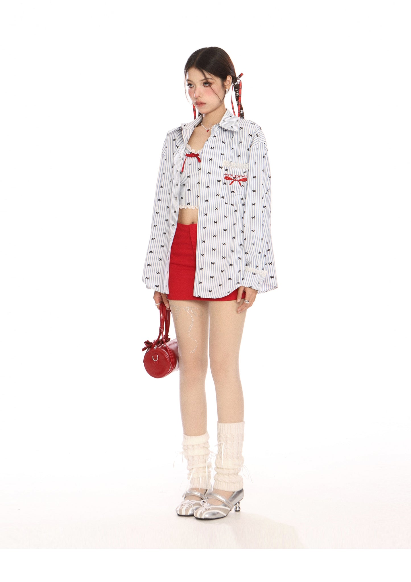 American Bow Embroidered Sleeve Shirt & Mini Top